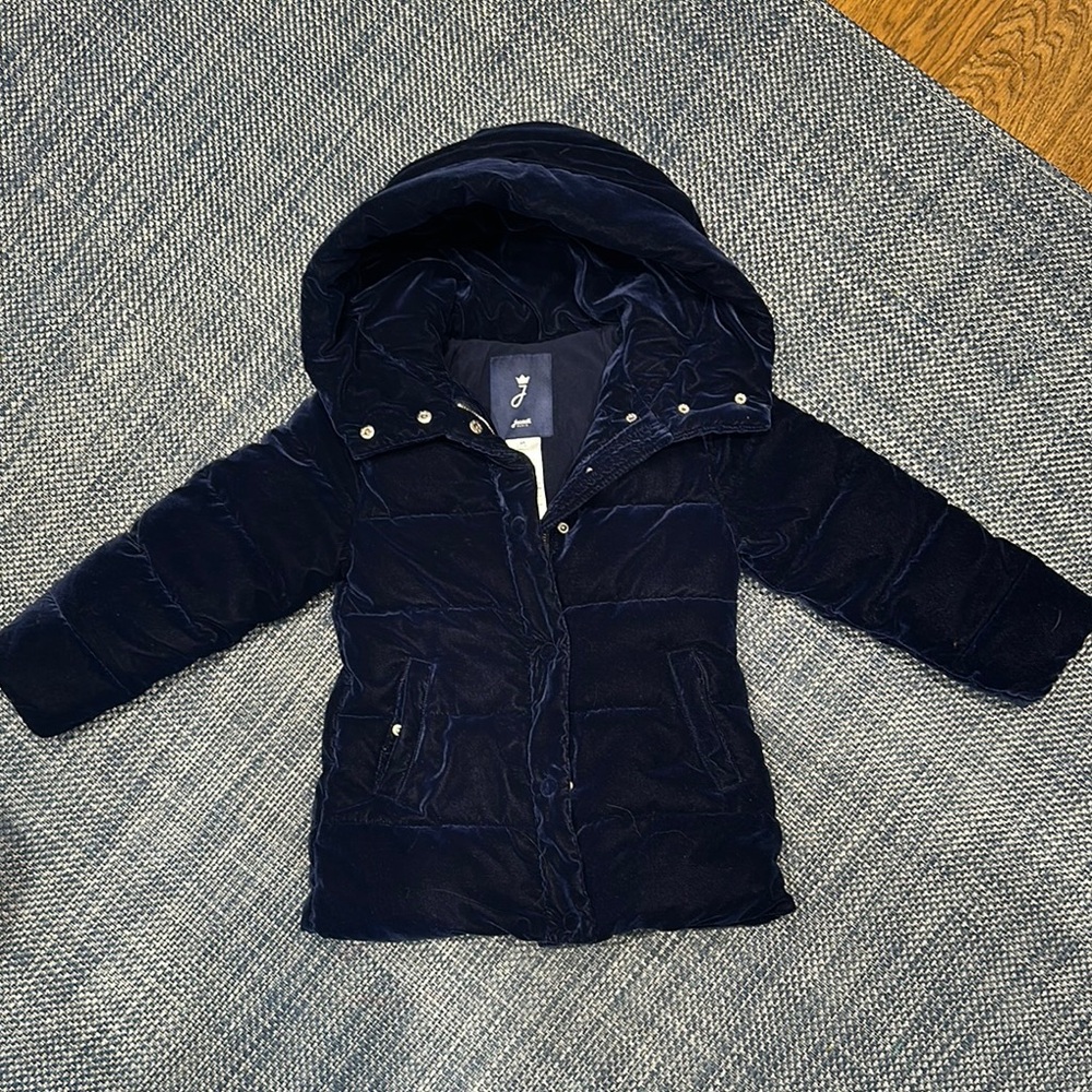 Jacadi Navy Hooded velvet Puffer coat